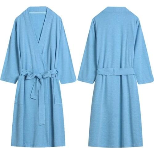 Solid Bathrobe Womens Long Sleeve Knee Length V Neck Ladies Kimono Bath Robe Dressing Gown Spring Autumn Home Clothes Female