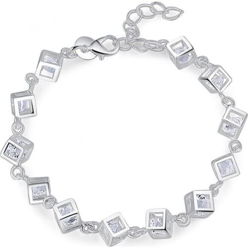 925 Sterling Silver Square AAA Zircon Bracelet For Women Wedding Engagement Party Fashion Jewelry