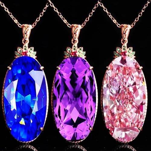 QTT Brand New Rose Gold Color Big Cubic Zirconia Pendant Necklace for Female Vintage Charm Choker Wedding Party Jewelry Gift