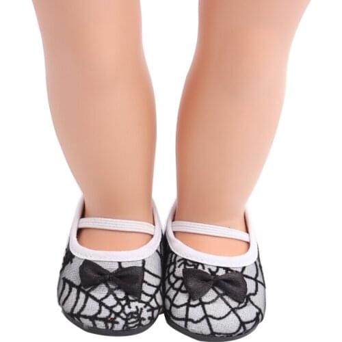 18 inch Girls doll shoes Bow-tied black mesh canvas dress shoes American newborn shoe Baby toys fit 43 cm baby dolls s182