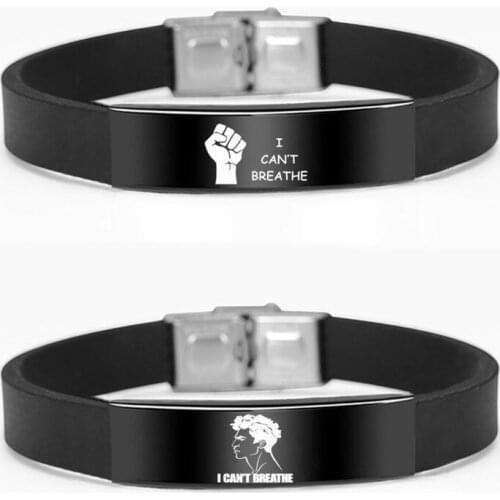 American Protest I Can't Breathe Bracelet Black Lives Matter Fist Stainless Steel Bracelets Silicone Bangles Men Women Jewelry