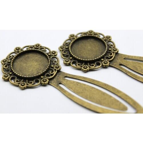 BA-005 / 10pcs/lot Antique Bronze Bookmark With 18mm Round Cabochon Base Mountings jewelry embellishment Blank Charms