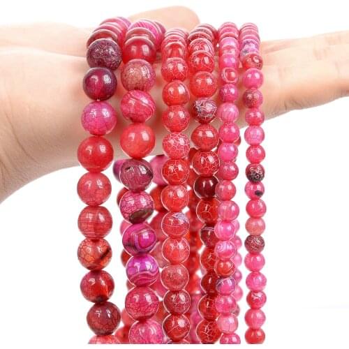 Natural Stone Beads Red Fire Dragon Veins Agates Loose Round Spacer Beads for Jewelry Making DIY Bracelets Accessories 6/8/10MM