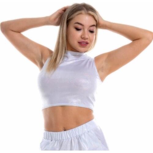 Sleeveless Faux PU Leather Bustier Tank Top Shiny Crop Tops Women Sexy Pole Dance Night Clubwear Cropped Sex Appeal Camis Vest