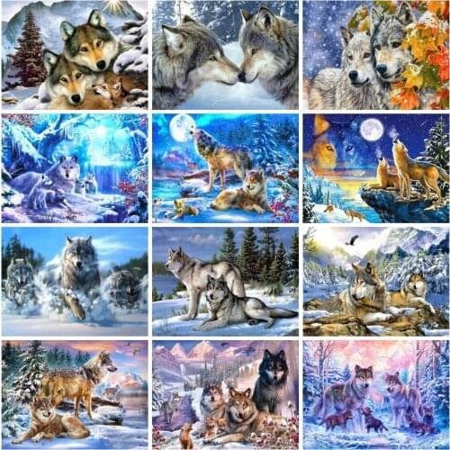 CraftArtGo 5D DIY Diamond Embroidery wolf Full Square Round Rhinestone Mosaic Painting Cross Stitch Flowers Diamond Kit