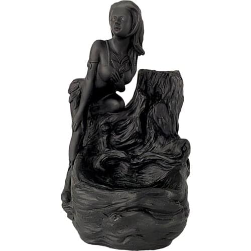 Decorative Female Backflow Waterfall Incense Burner, Lady Statue Censer Incense Burner Incense Cone Holder Adornment Decor