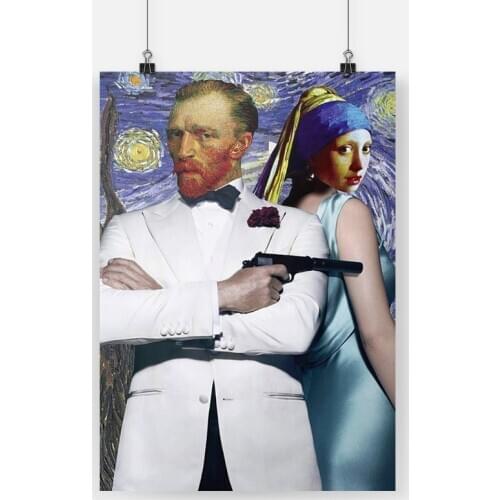 James Bond Funny Van Gogh Poster Canvas Painting Wall Art Decor Living Room Bedroom Study Home Decoration Prints
