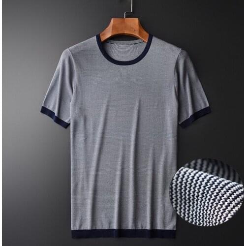Classic Kintted Mens T-shirts Luxury Contrast Color Collar Short Sleeve Men T-shirt Plus Size 4xl Summer Slim Fit Casual Man Tee