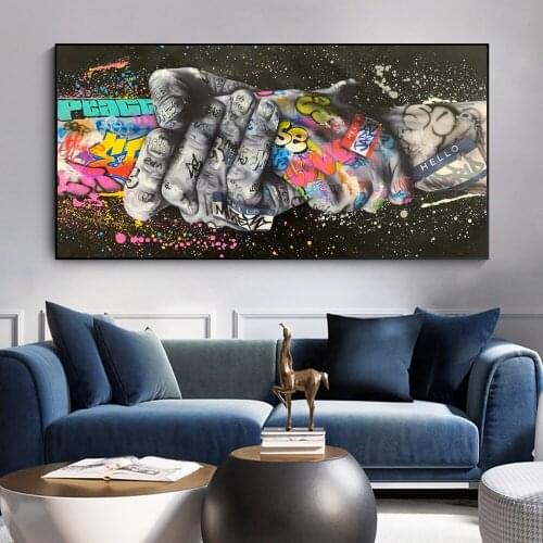 Graffiti Art Handshake Gesture Painting on Canvas Posters and Prints Street Wall Art Picture for Living Room Cuadros Home Decor