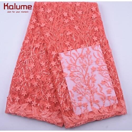 Kalume Latest African 3D Flower Milk Silk Lace Fabric Peach French Mesh Milk Silk Lace Fabric For Nigerian Wedding Fabric 2148