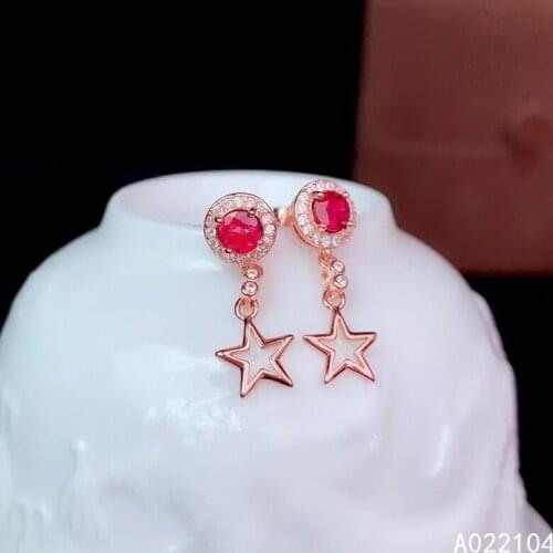 KJJEAXCMY fine jewelry 925 sterling silver inlaid natural red tourmaline women vintage fashion star ear gem studs earrings suppo