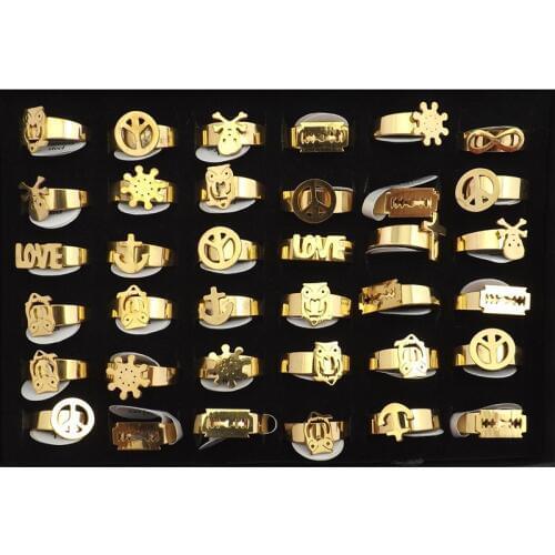 Gold Color Fastness Stainless steel Rings Band Link With Decoration Mix Design 36pcs/lot