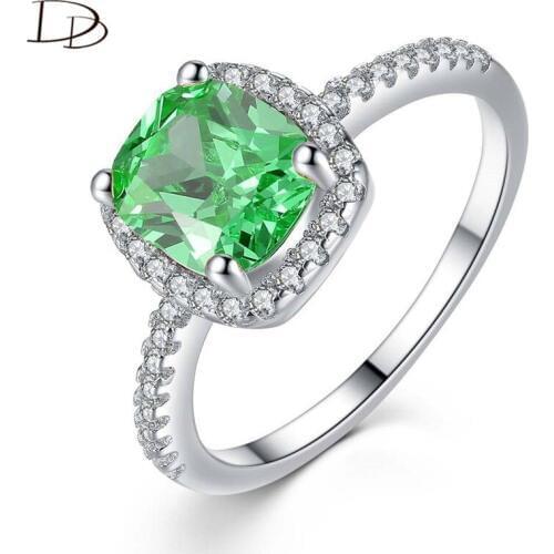 DODO Fresh Summer Green Crystal Rings For Women White Gold Color Fashion Cz Jewelry Fat Square Design Bague Drop Shipping R166