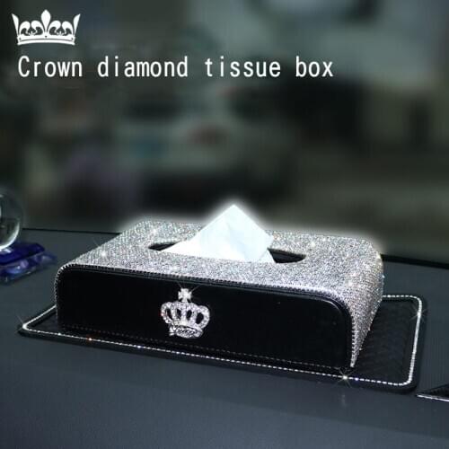 Crown Universal Luxury crystalv Car Tissue Box Auto Accessories Paper Napkin Box Organizer for Car Home