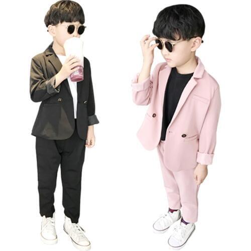 Children Summer New Pink Suit Set Boys Handsome Party Birthday Casual Costume Kids Blazer Pants 2PCS Clothing Sets