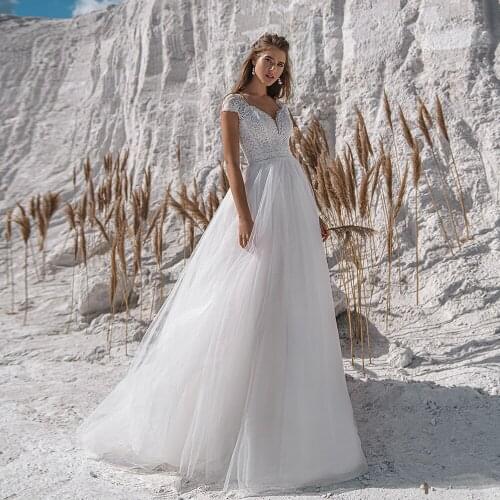 Jiayigong Top Lace Wedding Dress Robe Marie Cap Sleeve V Neck Appliques A Line Bridal Gown Illusion Tulle Wedding Dresses