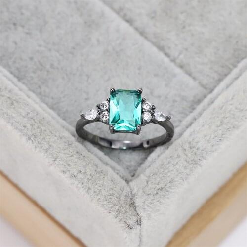 Best selling European and American S925 Silver Fashion Black Wedding Ring zircon light blue crystal jewelry womens gift
