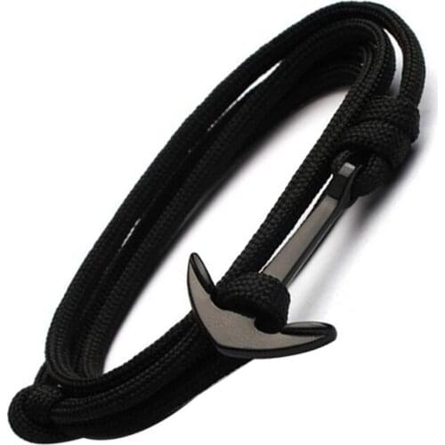 Black-Anchor Bracelets Men Charm Survival Rope Chain Paracord Bracelet Male Wrap Metal Sport Hooks