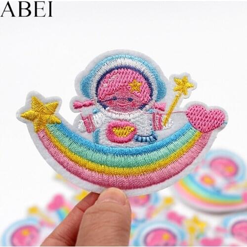 10pcs Cartoon Rainbow Astronaut Stickers DIY Sweaters Jeans Coats Hats Backpack Fabric Appliques Iron On Patches Garments Badge