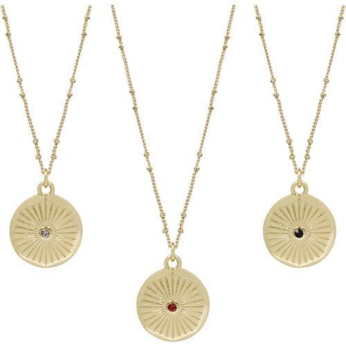 2020 New Arrivals Casual Gold Color Plating Round Textured Disc Small Stone Point Pendant Long Necklace For Women Girl Delicate