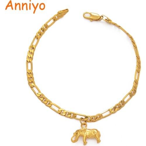 Anniyo Elephant Anklets for Women Men Girls Gold Color Jewelry Foot Chains Religious and Wedding Accessories #210406