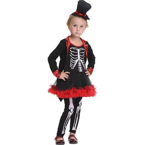 Skull Print Dress Clothes Halloween Costume for Kids Children Children Cosplay Costume Party Role Playing Pirate Performance Set