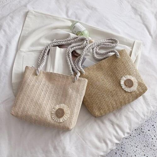 Daisy Flower Shoulder Woven Bag Fashion Women Shopping Bags Casual Ladies Summer Beach Vacation Large Capacity Zipper Handbags