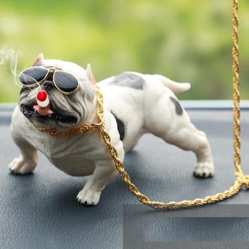 Bully Dog Resin Car Decoration Simulation Ornament With Chain Car Auto Dash Ornaments Bully Pitbull Dog Doll