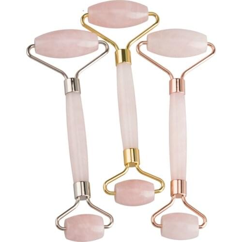 Rose Quartz Roller Slimming Face Massager Lifting Tool Natural Jade Facial Massage Roller Stone Skin Massage Beauty Care Set Box