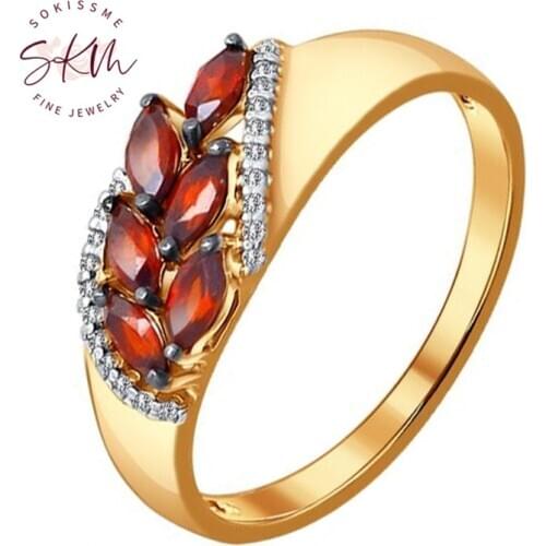 SKM garnet rings trndy 14k 18k rose gold flower rings Engagement rings designer Anniversary Luxury Fine Jewelry