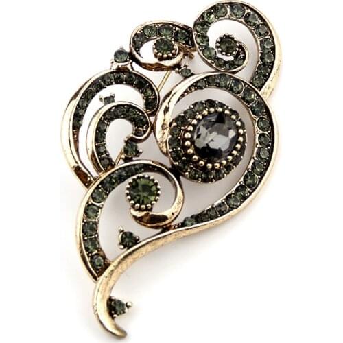 Sunspicems Elegent Bohemia Women Brooch Gray Crystal Retor Gold Color Ethnic Turkish Wedding Jewelry Caftan Hijab Scarf Pins