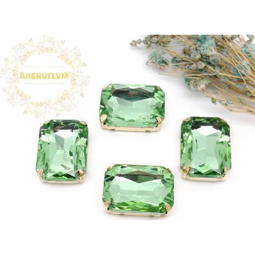 Light green Rectangular Crystal Glass Sewing Rhinestones with gold Claw Rhinestones for Diy wedding Dress and Bags