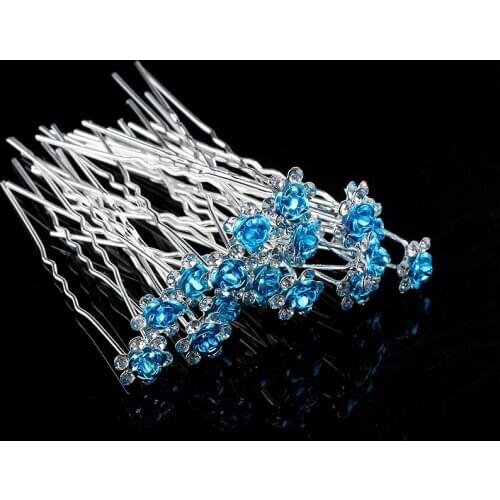 20 Pcs/lot Bridal Wedding Engagement Crystal Diamante Rose Flower Hair Pin Hair Clip Accessory Jewelry Bridal Headwear Wedding J