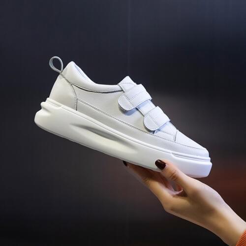 2021 women platform sneakers female Genuine Leather HOOk&LOOP Walking flats Loafers for women White flat Vacation shoes