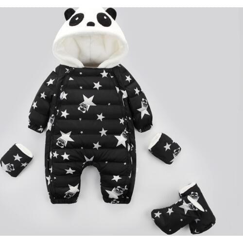 Winter Newborn Girl Coat Boy Real Duck Down Jumpsuit Snowsuit Panda Baby Rompers Overalls Kids infant Flannel Lining