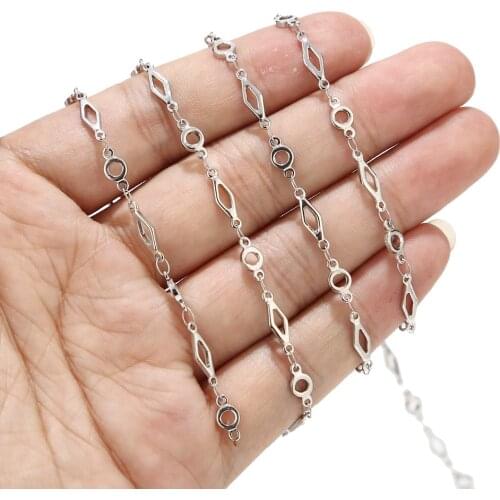 Gold/silver tone Stainless Steel Link rhombus round charm Chain in Bulk for Necklace Jewelry Accessories DIY Making