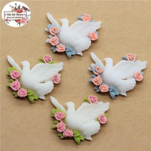 10pcs Resin Peace Bird Dove with Flower Cabochon flatback Jewelry Making Scrapbooking Decoden DIY Accessories 33x31mm