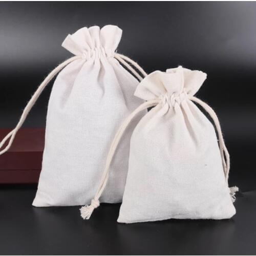 100pcs Linen Drawstring Canvas Cotton Sack Burlap Bag Rice Gift Drawstring Bundle Custom
