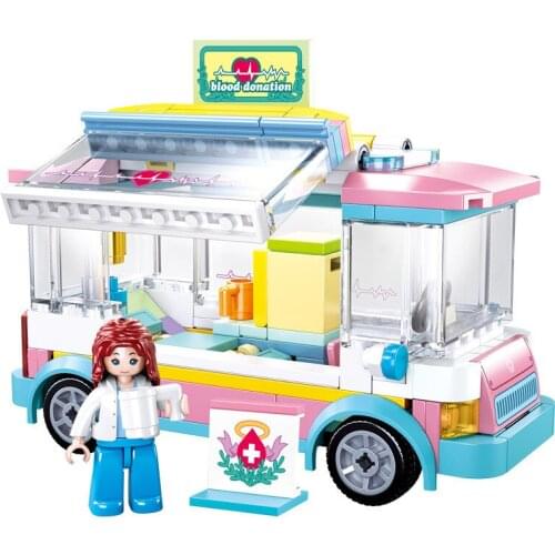 195Pcs 0797 Health Check-up Car Assembly Model Girl Assembling Building Blocks and Inserting Toy Gifts