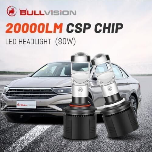 Bullvision H11 LED Headlights Bi-LED Mini Projector Lens H4 H7 H8 H9 9005 9006 HB3 HB4 20000LM CSP Chips 6000K White Bulbs 2PCS