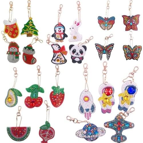 Keychain DIY Full Drill Diamond Painting Cartoon Emotion Cute Animals Love Heart Key Ring Diamond Painting Cross Stitch