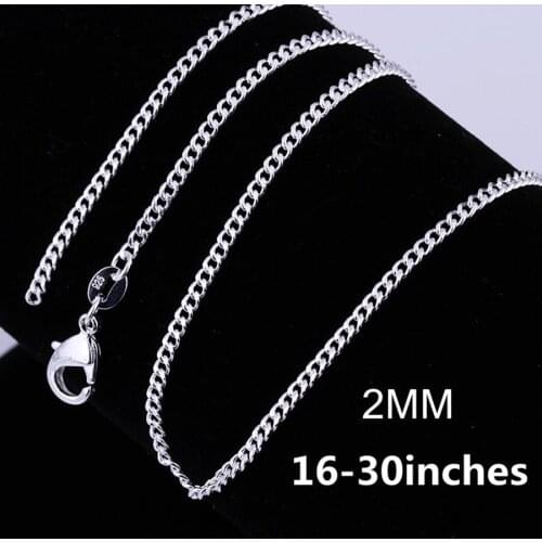 Wholesale 16-30 inches 925 Sterling silver 2MM chain Necklace jewelry Beautiful fashion women men charm pretty lovely LN029