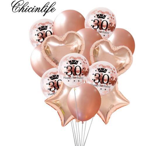 Chicinlife 14Pcs 30th/40th/50th adult Anniversary confetti balloon Happy Birthday party star heart balloon Decoration supplies