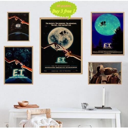 E T the Extra-Terrestrial Science fiction cartoon Home Furnishing decoration Kraft Movie retro Poster Drawing core Wall stickers