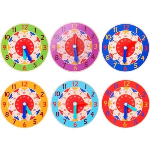 Children Wooden Clock Toys Hour Minute Second Cognition Colorful Clocks Toy 77HD