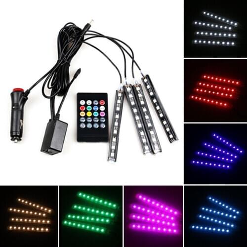 EURS 4x Car Atmosphere Light USB 12LED Wireless Remote Music Control Multiple Modes Car Decoration Light