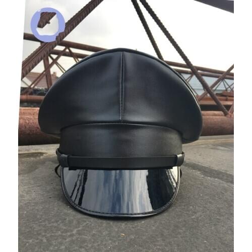 New Black Leather PU Leather Big Cap Army Fan Big Hat Cap Performance Night Club Hat Black Hat Fascinators for Women Elegant