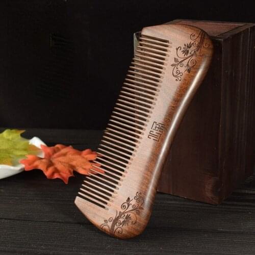 Classical Natural Sandalwood Comb, Anti-static Head Massage Bag, Wide Tooth Trumpet Shape Comb, Lady Engraved Gift