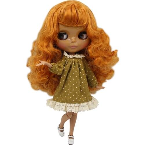 ICY DBS Blyth doll dark skin orange curly hair and glossy face nude joint body BL0145