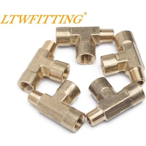 LTWFITTING Brass Pipe Fitting 1/8" Male x 1/8" Female x 1/8" Female NPT Pipe Tee Water Fuel Boat